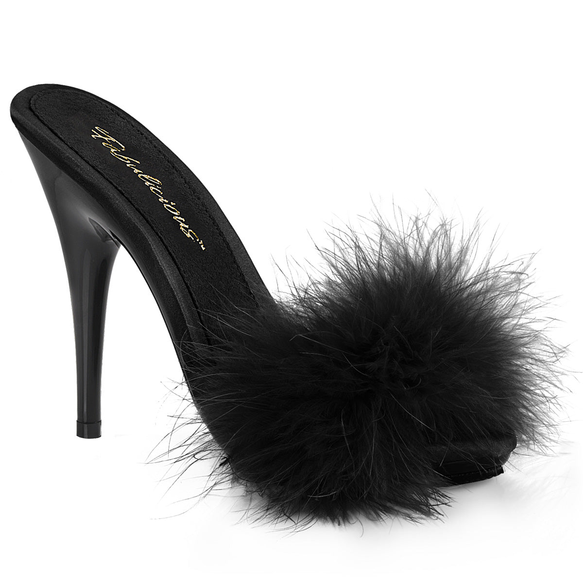 **5" Heel, 3/8" PF Marabou Slide Sandal Blue (Fabulicious POISE501F/BLUSA/M)