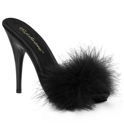 **5" Heel, 3/8" PF Marabou Slide Sandal Blue (Fabulicious POISE501F/BLUSA/M)