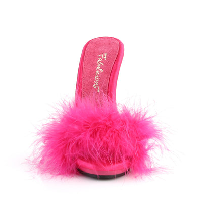 **5" Heel, 3/8" PF Marabou Slide Sandal Blue (Fabulicious POISE501F/BLUSA/M)