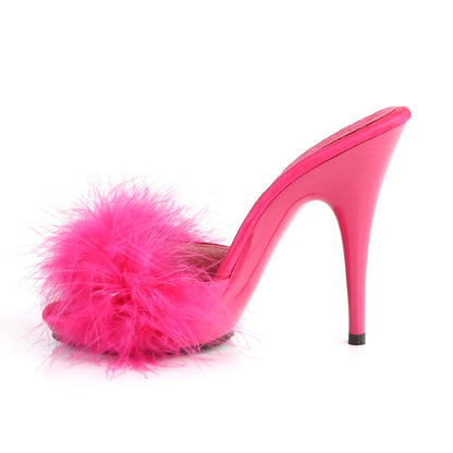 **5" Heel, 3/8" PF Marabou Slide Sandal Blue (Fabulicious POISE501F/BLUSA/M)