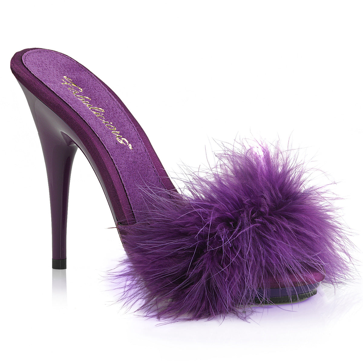 **5" Heel, 3/8" PF Marabou Slide Sandal Blue (Fabulicious POISE501F/BLUSA/M)