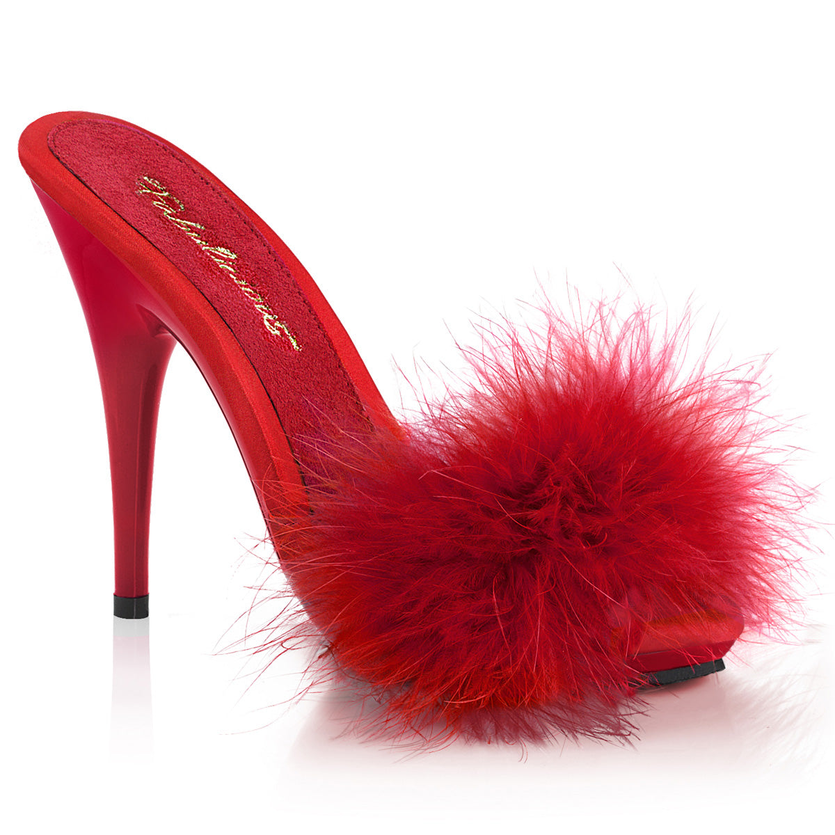 **5" Heel, 3/8" PF Marabou Slide Sandal Blue (Fabulicious POISE501F/BLUSA/M)