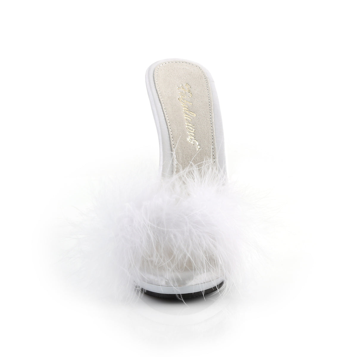 **5" Heel, 3/8" PF Marabou Slide Sandal Blue (Fabulicious POISE501F/BLUSA/M)