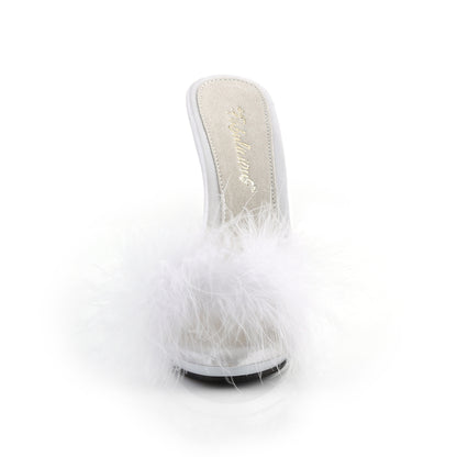 **5" Heel, 3/8" PF Marabou Slide Sandal Blue (Fabulicious POISE501F/BLUSA/M)