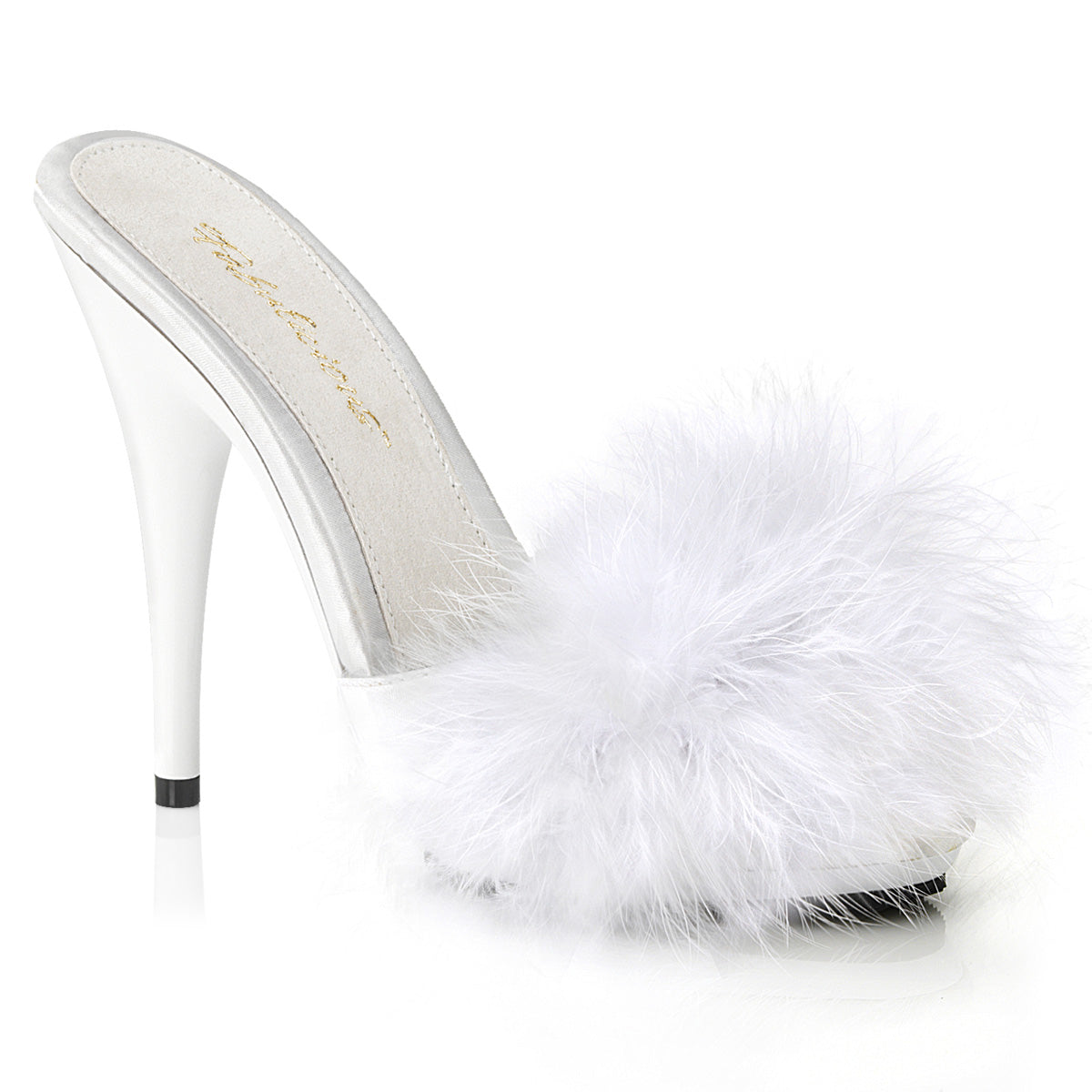 **5" Heel, 3/8" PF Marabou Slide Sandal Blue (Fabulicious POISE501F/BLUSA/M)