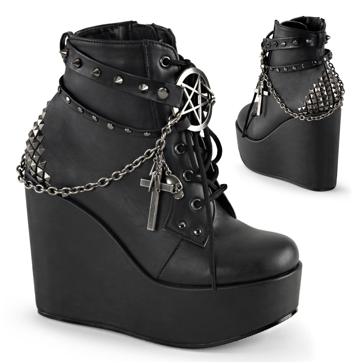 5" Wedge PF Boot w/Straps, Studs, Assorted Charms & Chain (Demonia POI101/BVL)