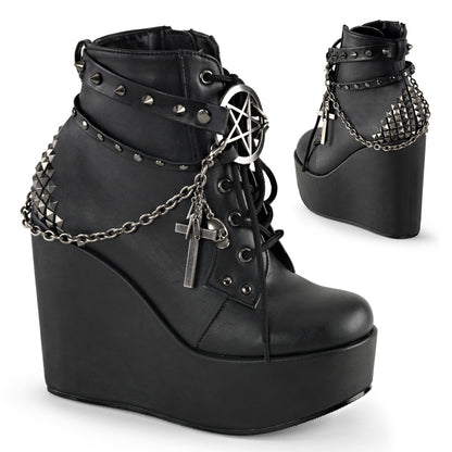5" Wedge PF Boot w/Straps, Studs, Assorted Charms & Chain (Demonia POI101/BVL)