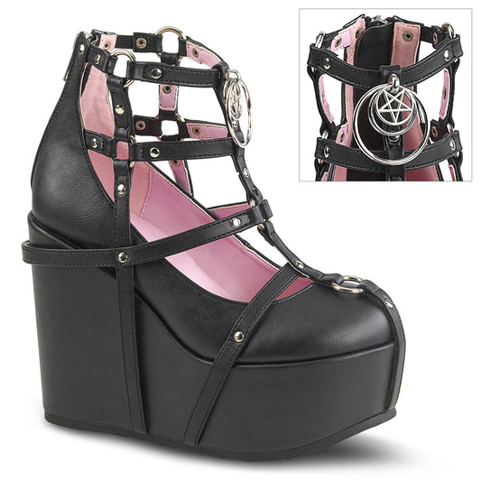 5" Wedge PF Cage Bootie, Back Metal Zip (Demonia POI25-1/BVL)