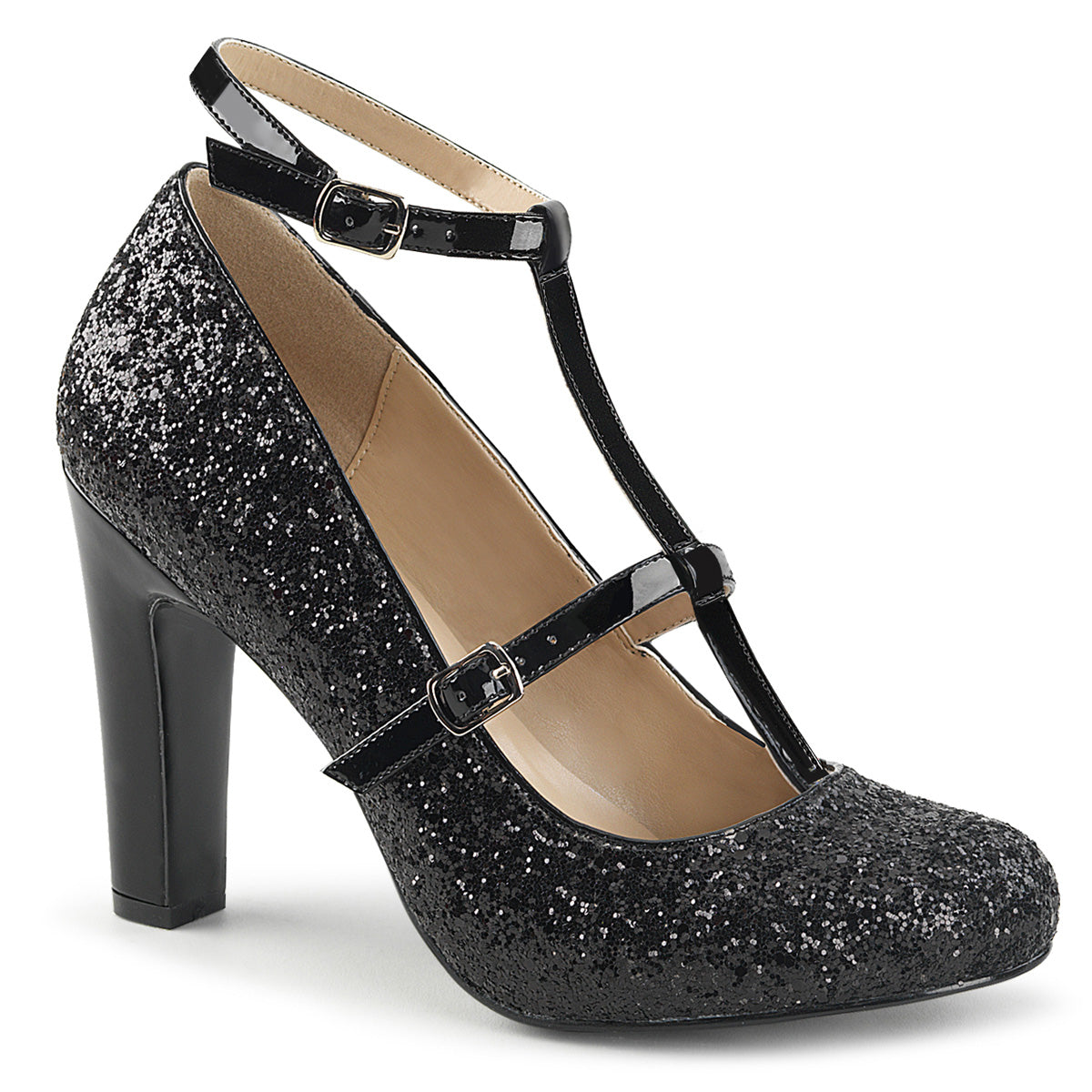 4" Heel, Round Toe Pump W/ Glitter (Pleaser Pink Label QUEEN01/B-BG)
