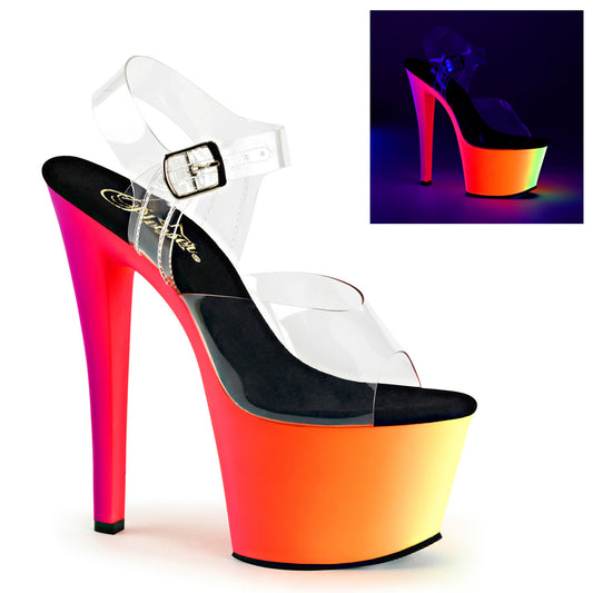 7" Heel, 2 3/4" PF Ankle Strap Sandal (Pleaser RBOW308UV/C/NMC)