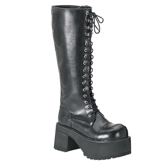 3 3/4" Block Heel Goth Punk PF Knee BT W/ Side Zipper (Demonia RAN302/B/PU)