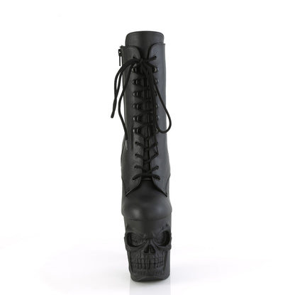 8" Finger Bone Heel, 4" Skull PF Ankle Boot, Inside Zip (Pleaser RAPT1020/B/M)