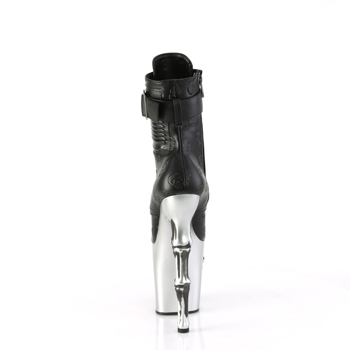 8" Finger Bone Heel, 4" Skull PF Ankle Boot, Inside Zip (Pleaser RAPT1020STR-02/BPU/S)