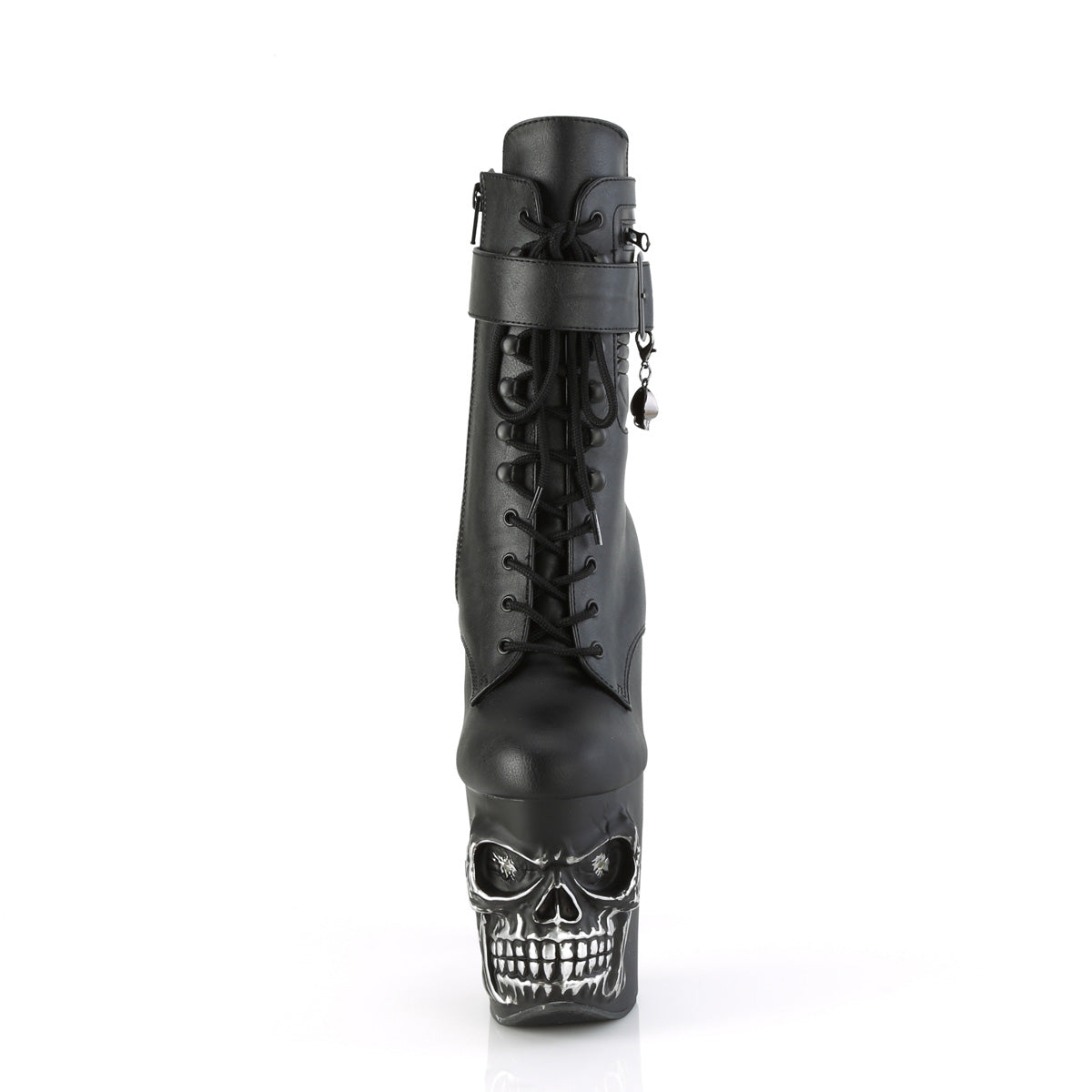 8" Finger Bone Heel, 4" Skull PF LED Ankle Boot, Side Zip (Pleaser RAPT1020STR-LT/BPU/M)