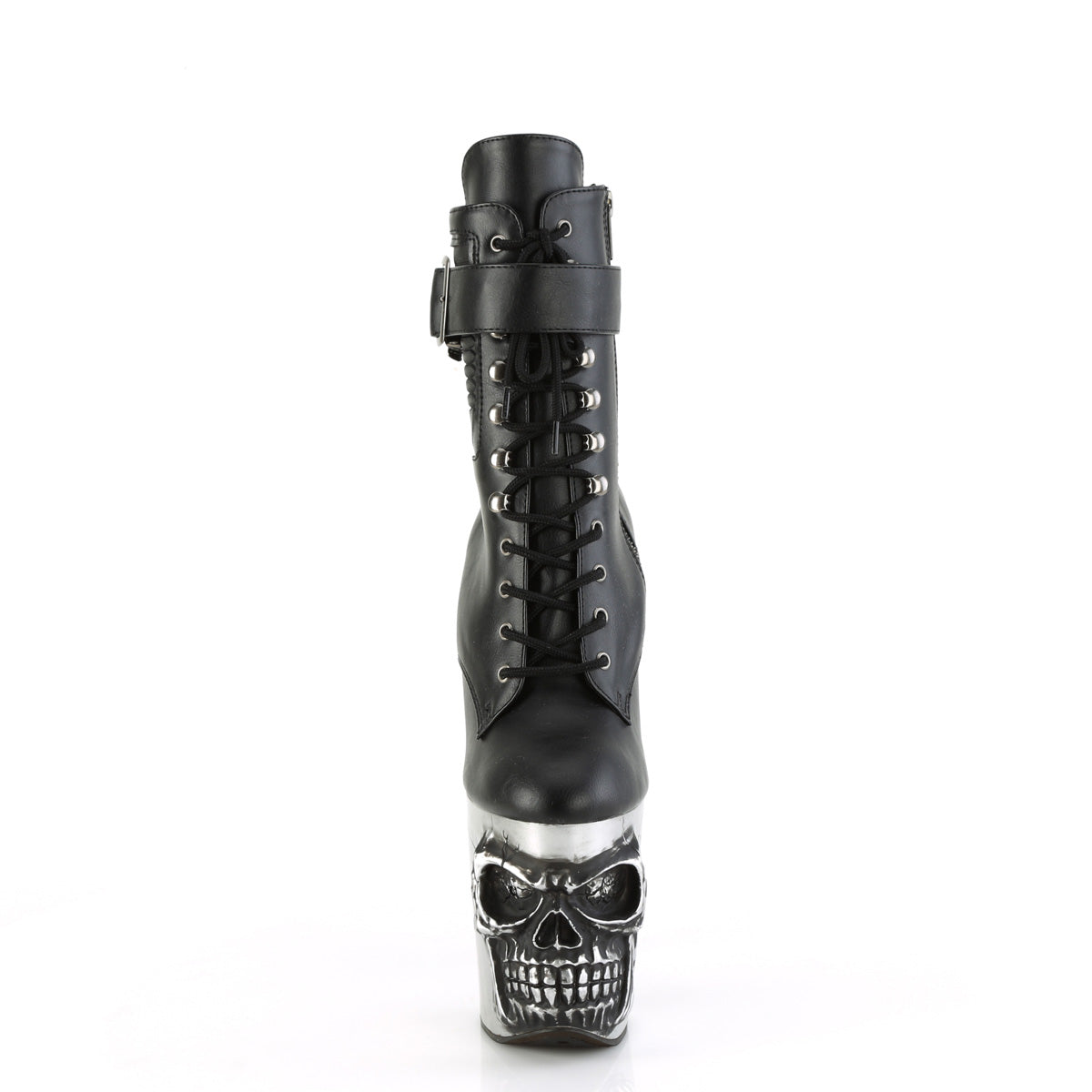 8" Finger Bone Heel, 4" Skull PF LED Ankle Boot, Side Zip (Pleaser RAPT1020STR-LT/BPU/M)