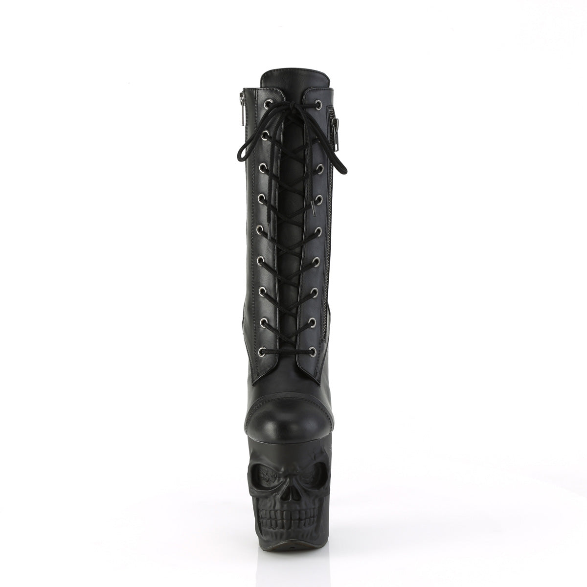 *8" Finger Bone Heel, 4" Skull PF Mid Calf Boot, Inside Zip (Pleaser RAPT1047/BPU/M)