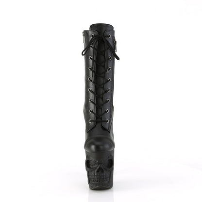 *8" Finger Bone Heel, 4" Skull PF Mid Calf Boot, Inside Zip (Pleaser RAPT1047/BPU/M)