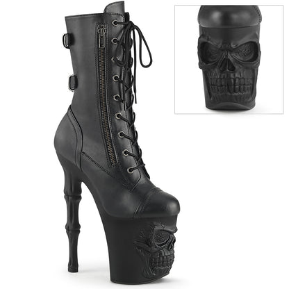 *8" Finger Bone Heel, 4" Skull PF Mid Calf Boot, Inside Zip (Pleaser RAPT1047/BPU/M)