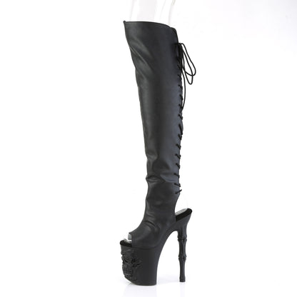 *8" Finger Bone Heel, 4" Skull PF Over-the-Knee Boot (Pleaser RAPT3019/BPU/M)