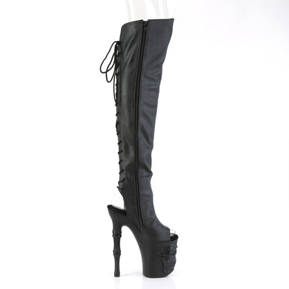 *8" Finger Bone Heel, 4" Skull PF Over-the-Knee Boot (Pleaser RAPT3019/BPU/M)