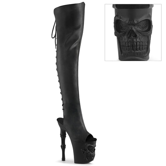 *8" Finger Bone Heel, 4" Skull PF Over-the-Knee Boot (Pleaser RAPT3019/BPU/M)