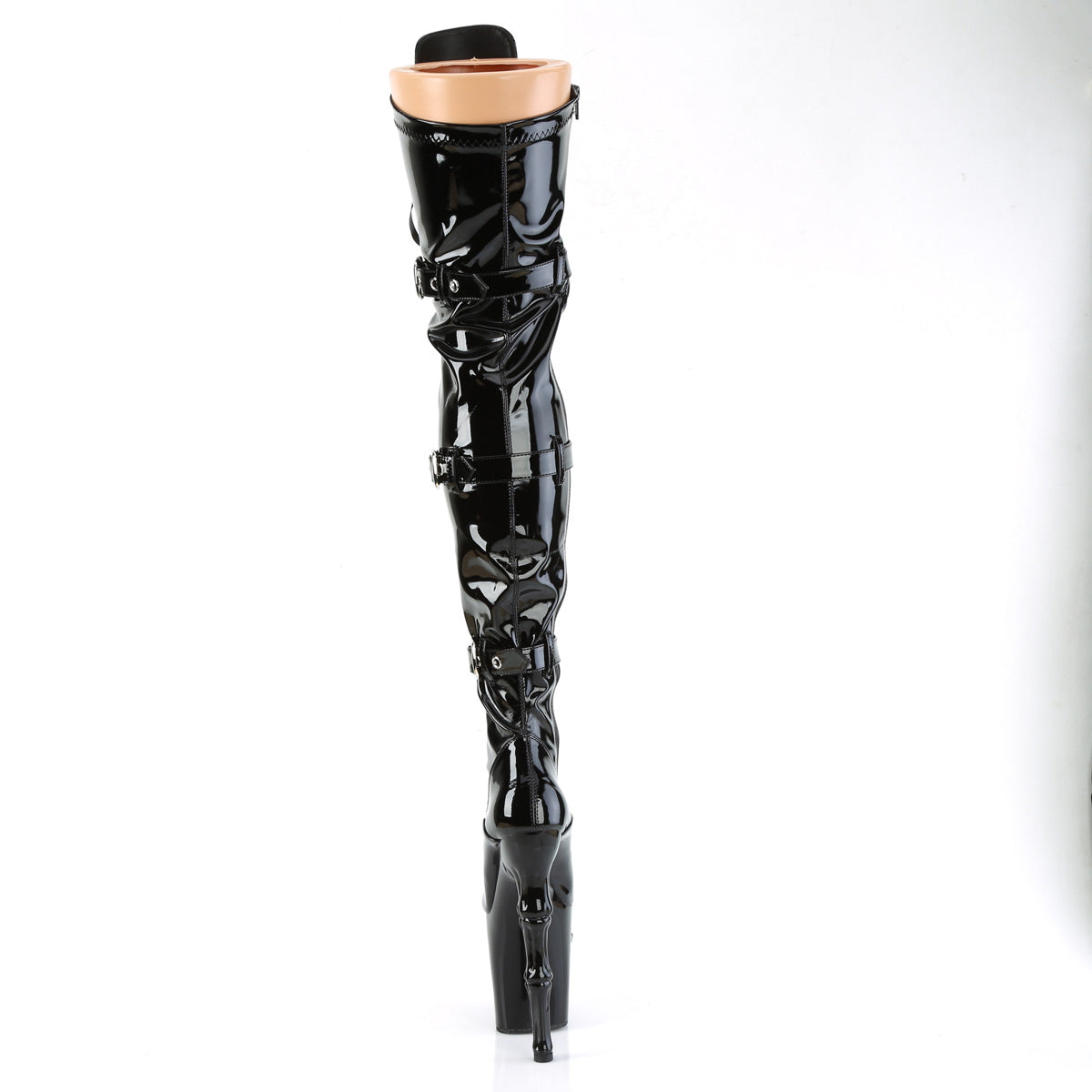 8" Finger Bone Heel, 4" Skull PF Thigh Boot, Inside Zip (Pleaser RAPT3028/B/M)