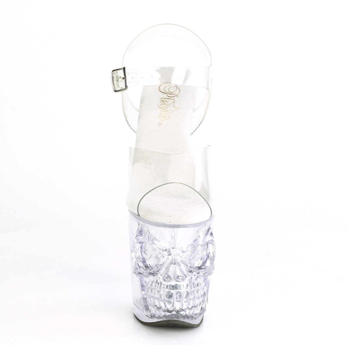 8" Finger Bone Heel, 4" Skull PF Ankle Strap Sandal (Pleaser RAPT808/C/B)