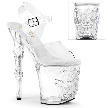 8" Finger Bone Heel, 4" Skull PF Ankle Strap Sandal (Pleaser RAPT808/C/B)