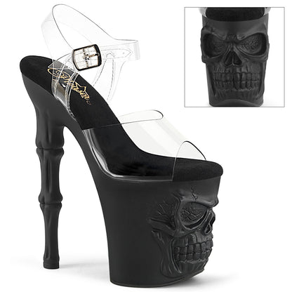 8" Finger Bone Heel, 4" Skull PF Ankle Strap Sandal (Pleaser RAPT808/C/B)