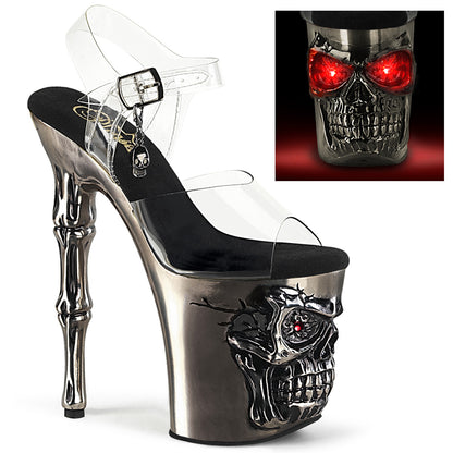 *8" Finger Bone Heel, 4" Skull PF LED Ankle Strap Sandal (Pleaser RAPT808-LT/C/BASCH)
