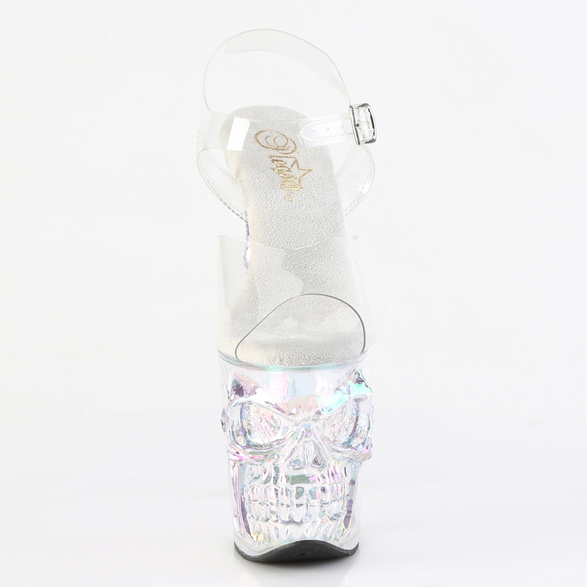 8" Finger Bone Heel, 4" Tinted Skull PF Ankle Strap Sandal (Pleaser RAPT808HT/C/HGT)