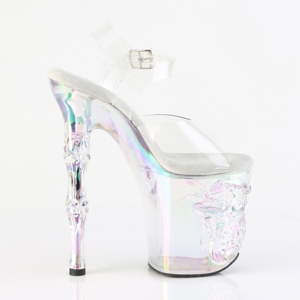 8" Finger Bone Heel, 4" Tinted Skull PF Ankle Strap Sandal (Pleaser RAPT808HT/C/HGT)
