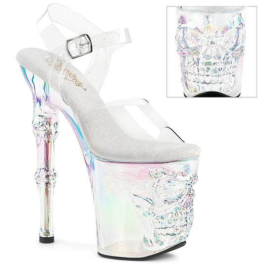 8" Finger Bone Heel, 4" Tinted Skull PF Ankle Strap Sandal (Pleaser RAPT808HT/C/HGT)