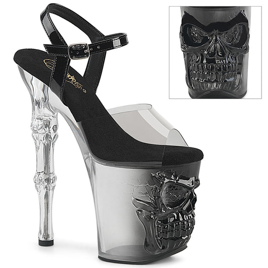 8" Finger Bone Heel, 4" Skull PF Ombre Ankle Strap Sandal (Pleaser RAPT808T-1/SK-B/B-C)