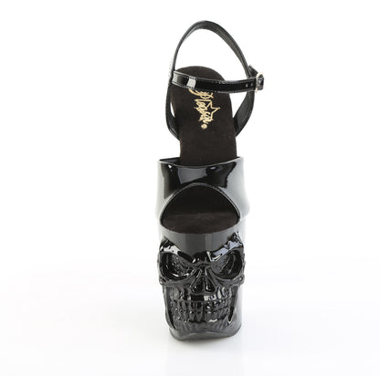 8" Finger Bone Heel, 4" Skull PF Ankle Strap Sandal (Pleaser RAPT809/B/M)