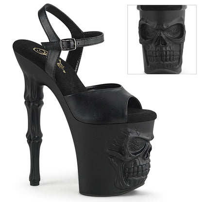 8" Finger Bone Heel, 4" Skull PF Ankle Strap Sandal (Pleaser RAPT809/B/M)
