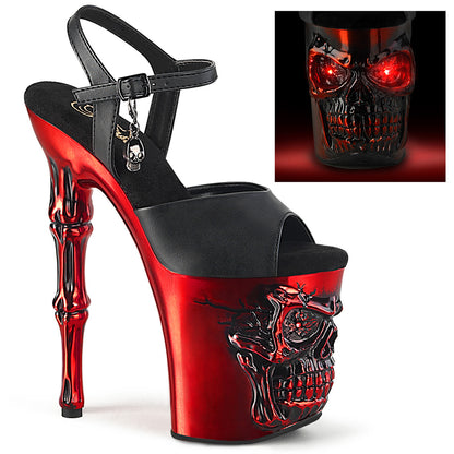 *8" Finger Bone Heel, 4" Skull PF LED Ankle Strap Sandal (Pleaser RAPT809-LT/BPU/BASCH)