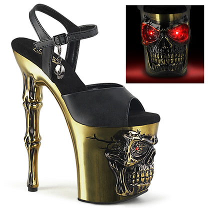 *8" Finger Bone Heel, 4" Skull PF LED Ankle Strap Sandal (Pleaser RAPT809-LT/BPU/BASCH)