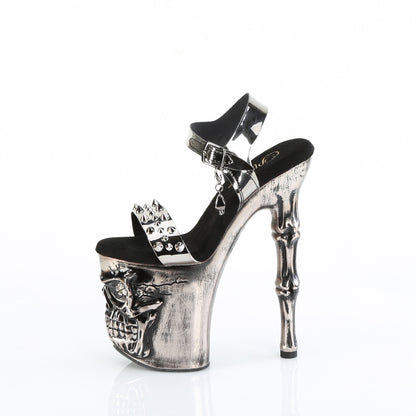 8" Finger Bone Heel, 4" Skull PF LED Ankle Strap Sandal (Pleaser RAPT812-LT/PWTPU/M)