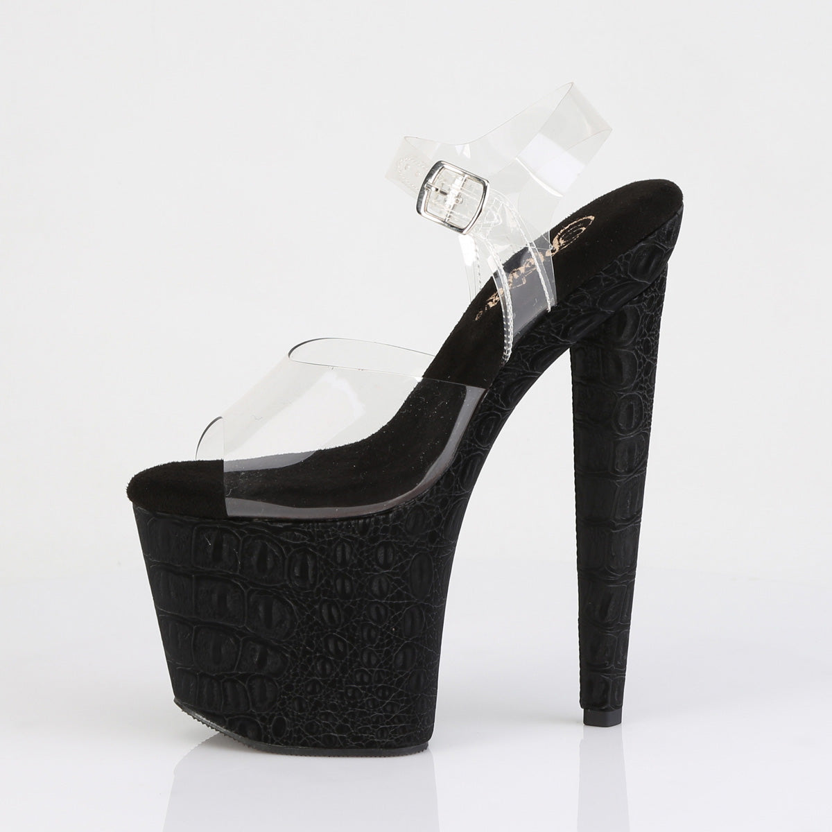 8" Heel, 3 1/2" PF Ankle Strap Sandal w/Reptile Print (Pleaser RAZ808WR/C/B)