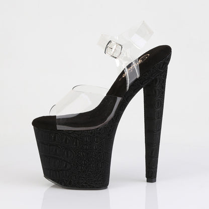8" Heel, 3 1/2" PF Ankle Strap Sandal w/Reptile Print (Pleaser RAZ808WR/C/B)