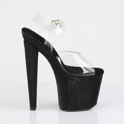 8" Heel, 3 1/2" PF Ankle Strap Sandal w/Reptile Print (Pleaser RAZ808WR/C/B)