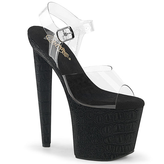 8" Heel, 3 1/2" PF Ankle Strap Sandal w/Reptile Print (Pleaser RAZ808WR/C/B)