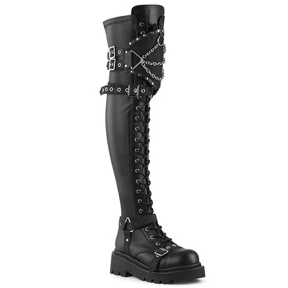 2 1/2" Tiered PF Lace-Up Over-The-Knee Boots, Inside Zip (Demonia REGD320/BVL)