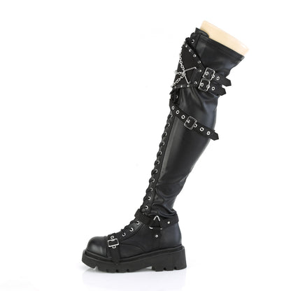 2 1/2" Tiered PF Lace-Up Over-The-Knee Boots, Inside Zip (Demonia REGD320/BVL)