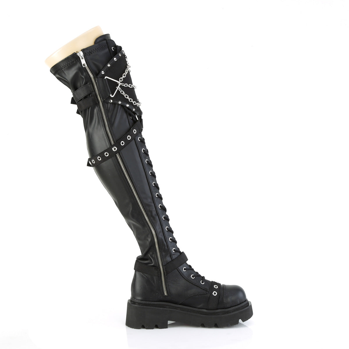 2 1/2" Tiered PF Lace-Up Over-The-Knee Boots, Inside Zip (Demonia REGD320/BVL)