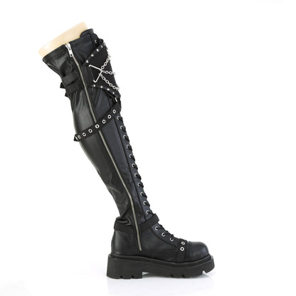 2 1/2" Tiered PF Lace-Up Over-The-Knee Boots, Inside Zip (Demonia REGD320/BVL)