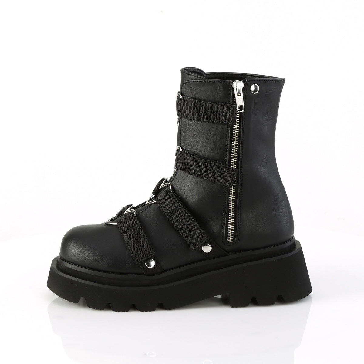 *2 1/2" Tiered PF Strappy Ankle Boot, Outer Side Zip (Demonia REGD50/BVL-NY)