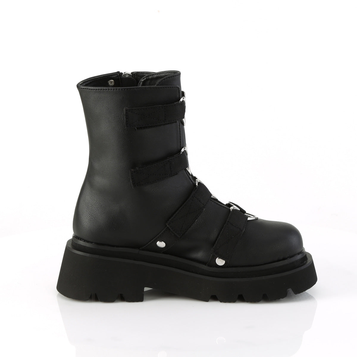 *2 1/2" Tiered PF Strappy Ankle Boot, Outer Side Zip (Demonia REGD50/BVL-NY)