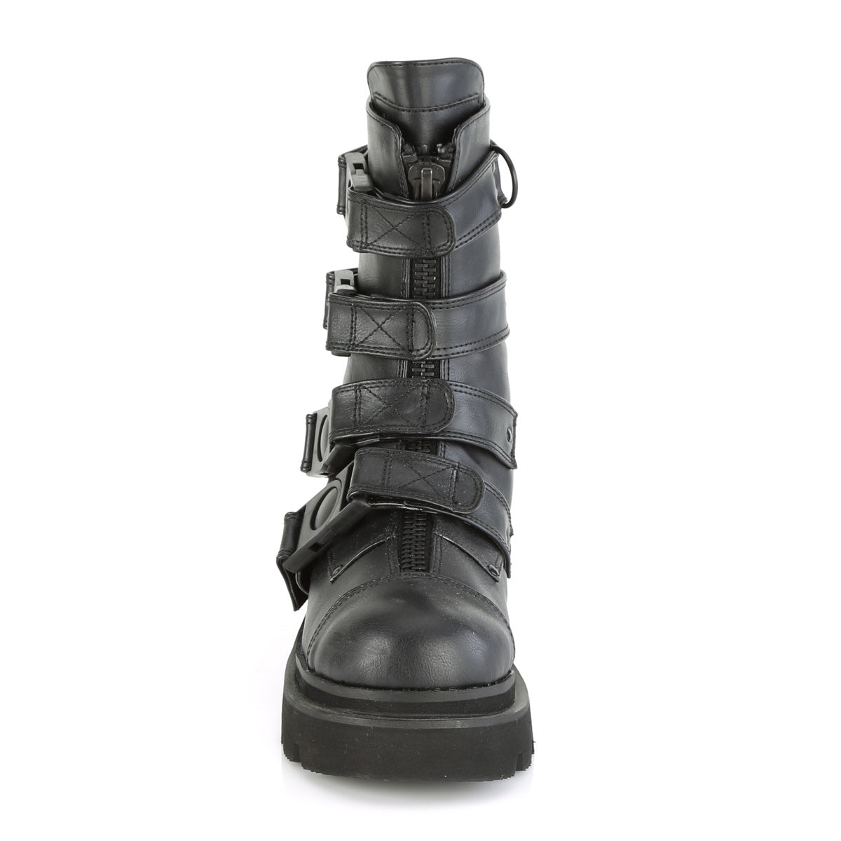 2 1/2" Tiered PF Strappy Calf High Boot, Center Front Zip (Demonia REGD55/BVL)